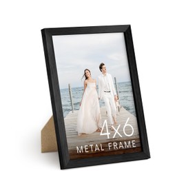 HAUS AND HUES 4x6 Black Picture Frame - 4x6 Black Frame - Aluminum Photo Frames for Wall Collage, Vertical Hanging, Easel Back for Tabletop, Home, Office (4x6 in, Black)