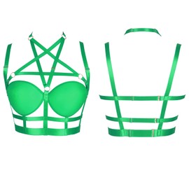 BBOHSS Women's Body Harness Punk Bra Pentagram Gothic Carnival Elastic Adjustable Clothing Accessories (Green)