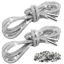 2 Pcs Rhinestone Shoe Laces, with 20 Pcs Shoe Boot Buckle, Crystal Glitter Rope, Bling Shiny Round Shoe Rope, Bling Hoodie String Rhinestone Glitter Rope for Sneakers Sweatpants Drawstring Cords