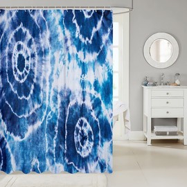 Tie Dye Shower Curtain for Kids Boho Hippie Bathroom Shower Curtain Set Trippy Tie Dyed Bath Curtain Decor Bohemian Gypsy Psychedelic Blue Kids Bathroom Accessories 72"x72"