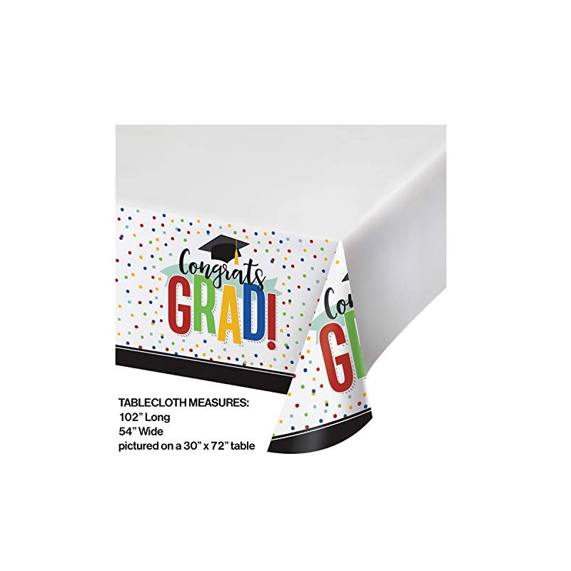 Creative Converting 349670 Colorful Graduation Paper Tablecloth, Multicolor