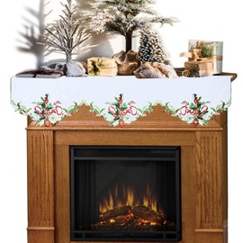 Grelucgo Embroidered Christmas Holiday Mantel Scarf Top Runner 70×17 Inches
