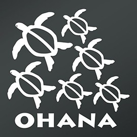 CMI DD903 Ohana Hawaiian Sea Turtle Family with 4 Babies Decal Sticker | 6-Inches Wide by 5.8-Inches Tall | Premium Quality White Vinyl