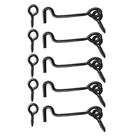 TERF® Cabin Hook and Eye Black 75mm (3 inch) Gate Door Lock Latch Hook Eye for Window Slide Barn Bathroom Toilet Cabinet Cupboard Shed Gate Door Latch and Multi Purpose Use - Pack of 5