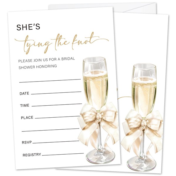 Champagne Bridal Shower Invitations With Envelopes, She's Tying the Knot