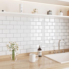 10-Sheet Peel and Stick Tile Backsplash Marble Tiles 12"x12" for Bathroom Stick on Tiles Kitchen Backsplash Tiles Peel and Stick Backsplash for Kitchen Subway Tiles in White Marble Design