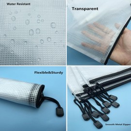 Mesh Zipper Pouches - Zipper File Bags/Waterproof Document Bags/Plastic Wallets/File Folders for School Driving Test/Office Receipts/Household Bills/Travel Storage (Black, A4(5PCS)