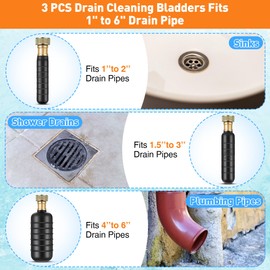 Enhon Drain Bladder Kit, 3 PCS Cleaning Bladders Fits 1 to 6 Pipe, Unclogs Stubborn Blockages in Main & Sewer Line, Bathroom Sinks, Shower, and Swimming Pool With Water Power