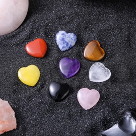 24PCS Heart-Shaped Gemstones with Galaxy Cards - 8 Crystal Types, Bulk Healing Stones Set, 24 Nano Glue & Gift Bags, Spiritual Friendship Gifts for Women Teens Valentines