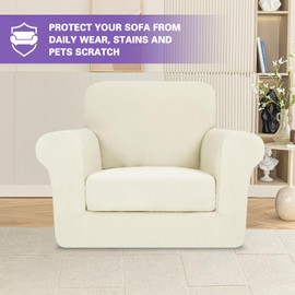 ZNSAYOTX 2025 Striped Chair Covers 2 Piece, Stretch Chair Slipcover with Arms for Living Room, Anti-Slip Armchair Cover with Bottom Ties, Thick Durable Washable, Soft Cozy Protector (31"-46", Beige)