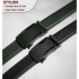 KEMISANT Mens Ratchet Belt 2 Units,Sliding Belt For Gift Mens Dress Casual 1 3/8",Size Adjustable, 2pack-black/Dark Green3830, 44"-52"Waist Adjustable