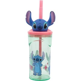 CARTOON 3D Character Drinking Cup Drinking Straw Reusable Plastic BPA Free Capacity 360ml (Stitch)