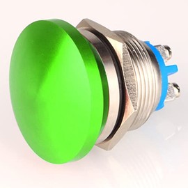 Guuzi 22 mm 3V/6V/12V/24V/48V/110V/220V Momentary Push Button Metal Mushroom Head Round Start Button, 1 NO Contact On/Off Self-Resetting Curved Screw Clamp (Green)
