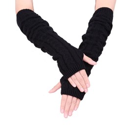 Colorful House Fingerless Thumb Hole Long Gloves Mittens Winter Arm Warmer (A#Black, 12 Inch)