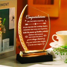 New Job Gifts for Women Men Coworker Congratulations on The New Chapter Beginnings Engraved Crystal Keepsake Plaque with Light Base Employee Farewell Goodbye Appreciation Graduation Gift for Friend