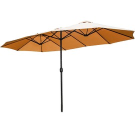 LOKATSE HOME 15 Ft Double Sided Outdoor Umbrella Rectangular Large with Crank for Patio Shade Outside Deck or Pool, Khaki