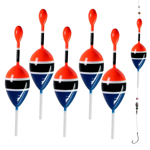 THKFISH Slide Fishing Floats Bobbers Saltwater Freshwater Slip Bobbers for Crappie Panfish Trout Bass Fishing (Blue and Red, 1/2 oz 2"x5.28" - 5Pcs)