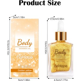 Jutqut Body Gold Shimmer Oil, Moisturizing Smooth Skin Glow for Face, Long Lasting & Waterproof Body-Glitter Oil, Highlighter Makeup Liquid, Non-sticky and Easy to Absorb