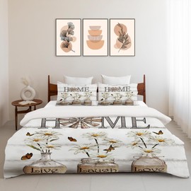 White Daisy Bedding Set Farmhouse Flower Duvet Cover for Kids Adults Twin Full Queen King Size Comforter for All Season Rustic Floral Quilt Cover Decorative Soft Bedding Set with 2 Pillowcases