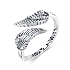 CUPENDA Angel Wing Feather Ring 925 Sterling Silver Adjustable Open Thumb Ring Jewellery for Women