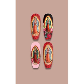 DXH NAIL CO Virgen St Mary Our De Guadalupe Floral Nail Decals - 3XL Nail Wraps for XXXL Nail Extensions - Water Transfer Decal - Manicure Accessories