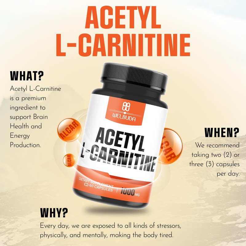 Acetyl L Carnitine Supplement 1000mg - Supports Energy Production, Brain