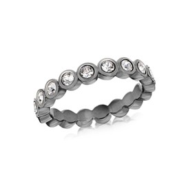 Tuscany Silver Black Rhodium Plated Rub Set White Crystals Ring - Size N