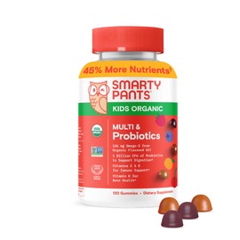 SmartyPants Organic Kids Multivitamin Gummies: Probiotics, Omega 3 (ALA), Vitamin D3, C, Vitamin B12, B6, A, K & Zinc for Immune Support, Biotin, Three Fruit Flavors, 120 Count (30 Day Supply)