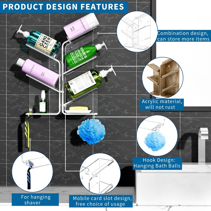 AITEE Acrylic Bathroom Organizer Shower Caddy, Clear Shampoo Holder Organizer
