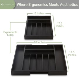 Purawood - Large Premium Bamboo Silverware Organizer with Knife Blocks - Expandable Kitchen Drawer & Utensil Organizer, Cutlery Tray with Drawer Dividers for Kitchen Flatware (7-9 Slots) (Natural)