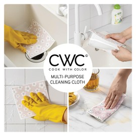 COOK WITH COLOR Eco-Friendly Reusable Swedish Dishcloths for Kitchen - Pack of 8 Reusable Paper Towels, Biodegradable Cellulose Sponge Cloths- Assorted Designs and Colors