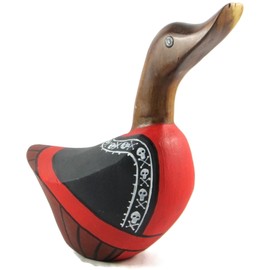 Brave Wings Hand Carved Wooden Bamboo Duck ~ Pirate Duck with Skull Shirt 18cm High ~ Ornament Sculpture Figurine Statue Unique Table Decoration Home Decor ~ 1396
