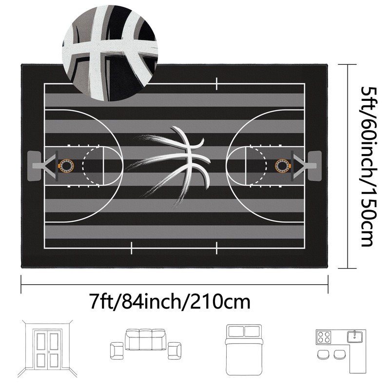 Basketball Rug Non-Slip 5x7 ft,Basketball Court Design for Boys Bedroom