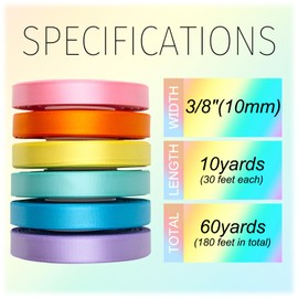 Mlurcu Pastel Rainbow Satin Ribbon 3/8 Inch Colorful Ribbon Bulk Ribbon Rolls Assorted Solid Color Double Faced Satin Ribbon for Crafts Easter Baby Shower Birthday Wedding Gift Wrapping Hair Bows