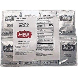 Jaipur Avenue Masala Chai Tea Mix Crafted with All-Natural Assam Black Tea, Masala, Cane Sugar, and Premium Dry Milk - Preservative-Free, Gluten-Free, Authentic Indian Chai Tea Latte (50 Packets)