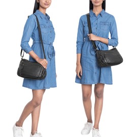 STILORD 'Rose' Leather Boho Bags Women Medium Size Elegant Real Leather Side Bag Women Long Strap Stylish Shoulder Bag Genuine Leather Handbag Anti Theft Leather Bag, Colour:black