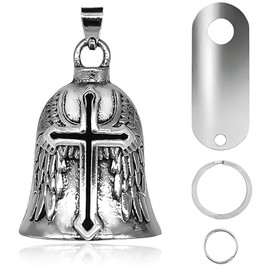 VBGURR 1 Piece Motorcycle Bell Biker Bell Motorcycle Bell with Key Ring Guardian Bell Motorcycle Accessories (Cross Black)
