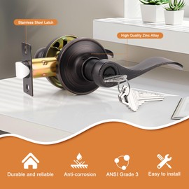 Probrico (6 Pack Entrance Lever Door Handle Oil Rubbed Bronze, Entry Levers Combo Pack, Keyed Alike Door Locks Lockset Contemporary Style, Contractor Pack