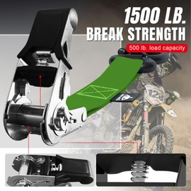 Jack Boss Ratchet Tie Down Straps Set,1500 lbs Break Strength, 1" x 15' Heavy Duty Ratchet Straps with 4X Soft Loops Padded Handles Coated S Hook, Fits for Moving Appliances Motorcycle ATV Truck,Green