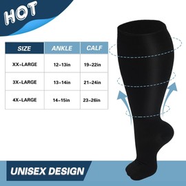 Calcetas Compresión Tallas Extra Medias Altas Talla Grande Mejora Circulacion Varices Calcetas Deportivas Alivian Dolor hinchazón (MX/US, Alfa, 3X-Grande, Regular, Regular, negro)