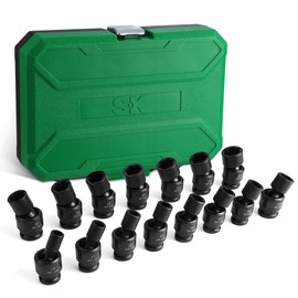 SK 1/2" Drive Universal Swivel Impact Socket Set, Metric Socket Set, 15-Piece, Premium CR-MO Steel, SureGrip 6 Point Design, with Storage Case
