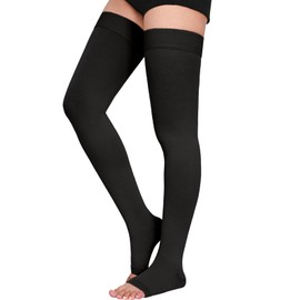 Thigh High 15-20 mmHg Compression Stocking, Open Toe Compression Socks for women & men circulation with Silicone Dot Band-Ideal for Athletic, Medical, Travel Use