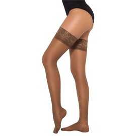 Healthweir Sheer Compression Thigh High Stockings for Women 15-20 (EU 18-22) mmHg Closed Toe Ted Support Hose w/ Silicone Band (Camel, 4)