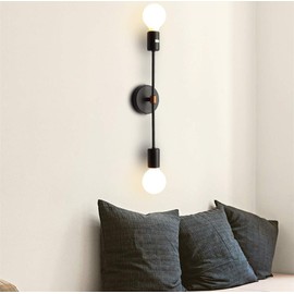 XIHOME Minimalist Black 2 Lights LED Wall Light Up/Down Indoor Lamp,180° Adjustable Uplighter Downlighter,Rustic Country Vintage Loft Wall Sconce Fixture Fitting Retro Warm Edison Lamps E26 Max 2*60W