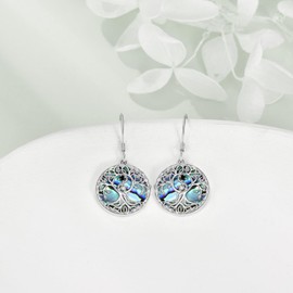 YFN Tree of Life Earrings Sterling Silver Tree of Life Earrings with Abalone Bowl Hanging Drop Earrings Jewellery Gifts for Women Girls, Sterling Silver, No Gemstone