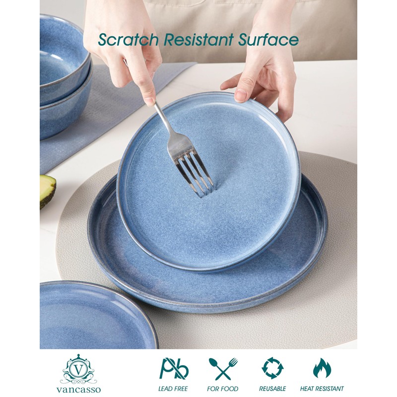 vancasso ANYA 18 Pieces Plates and Bowls Set, Blue Dinnerware
