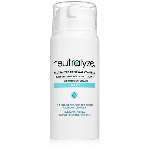 Neutralyze Renewal Complex - Maximum Strength Acne Moisturizer Cream with Time-Released 2% Salicylic Acid + 1% Mandelic Acid + Nitrogen Boost Skincare Technology (3.4 oz)