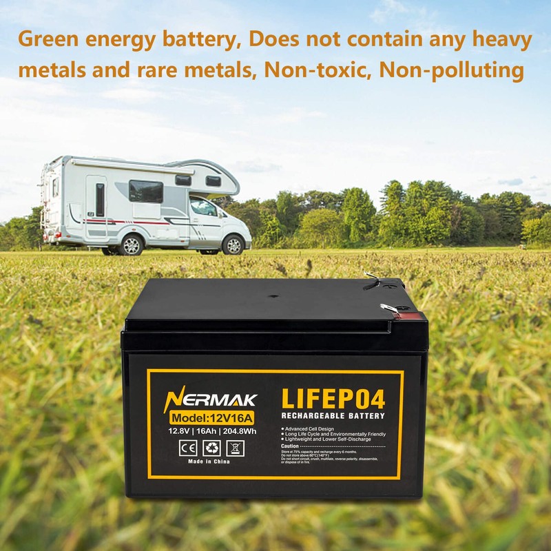 NERMAK 12V 16Ah Lithium LiFePO4 Deep Cycle Battery, 2000+ Cycles