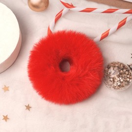 Furling Pompoms 2pcs Pack Furry Faux Fur Hair Scrunchies Artificial Fur Hair Bobbles Elastic Hair Band Rope Wristband Ponytail Accessories (Red)