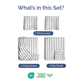 CGK Unlimited Extra Deep Twin XL Sheet Set - 4 Piece Breathable and Cooling Sheets - Hotel Luxury Bed Sheets Set - Easy Fit - Soft, Wrinkle Free and Comfy Sheets Set - Grey Striped Sheet Set with Extra Deep Pockets